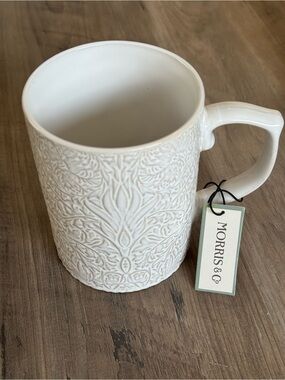 Morris & Co. Embossed Floral Ceramic Mug Cream/White